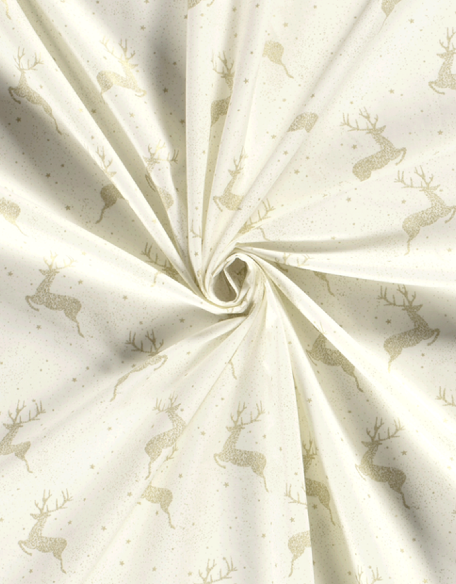 Katoen Popline Foil  gouden hertjes offwhite