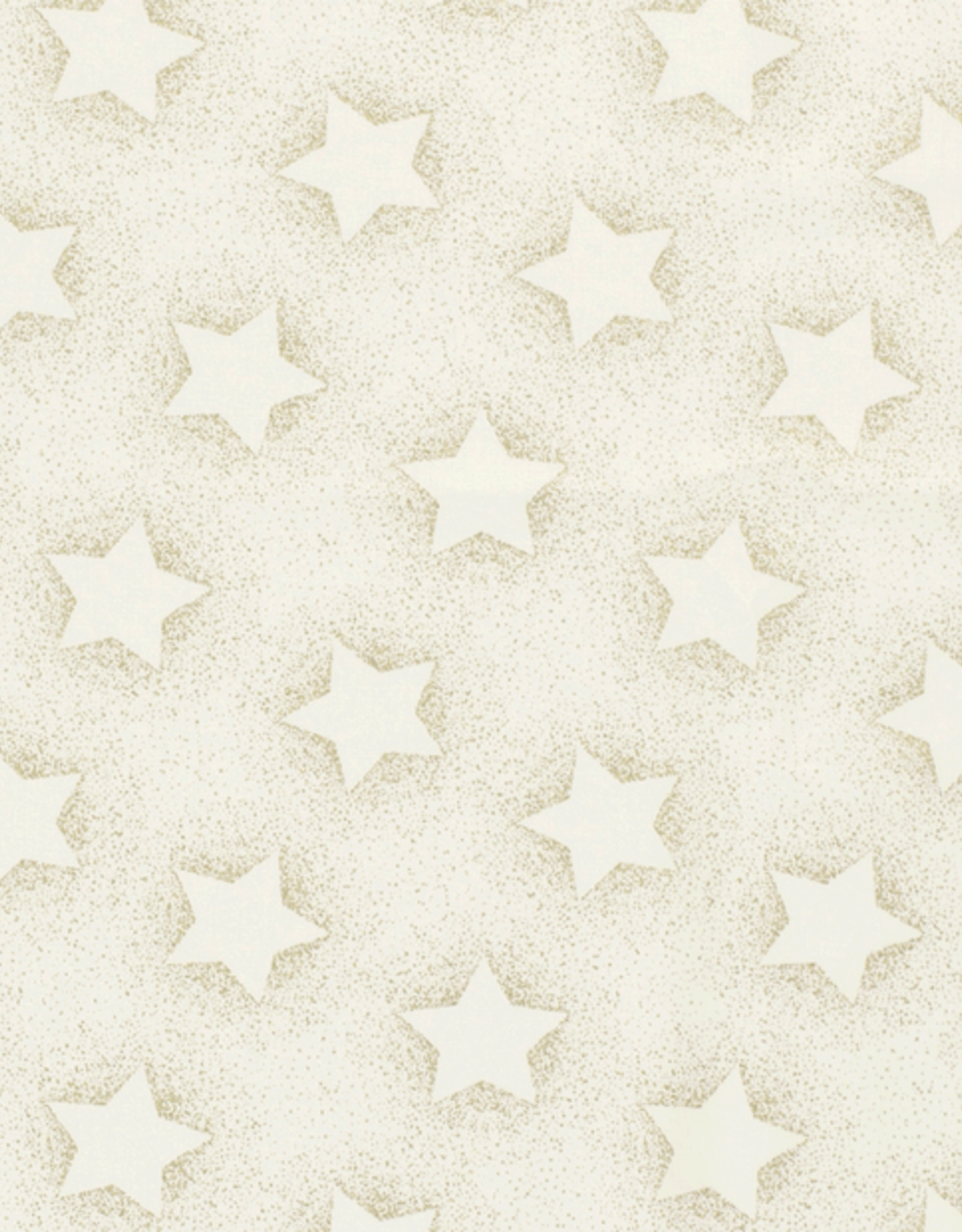 Katoen Popline Foil  gouden ster offwhite