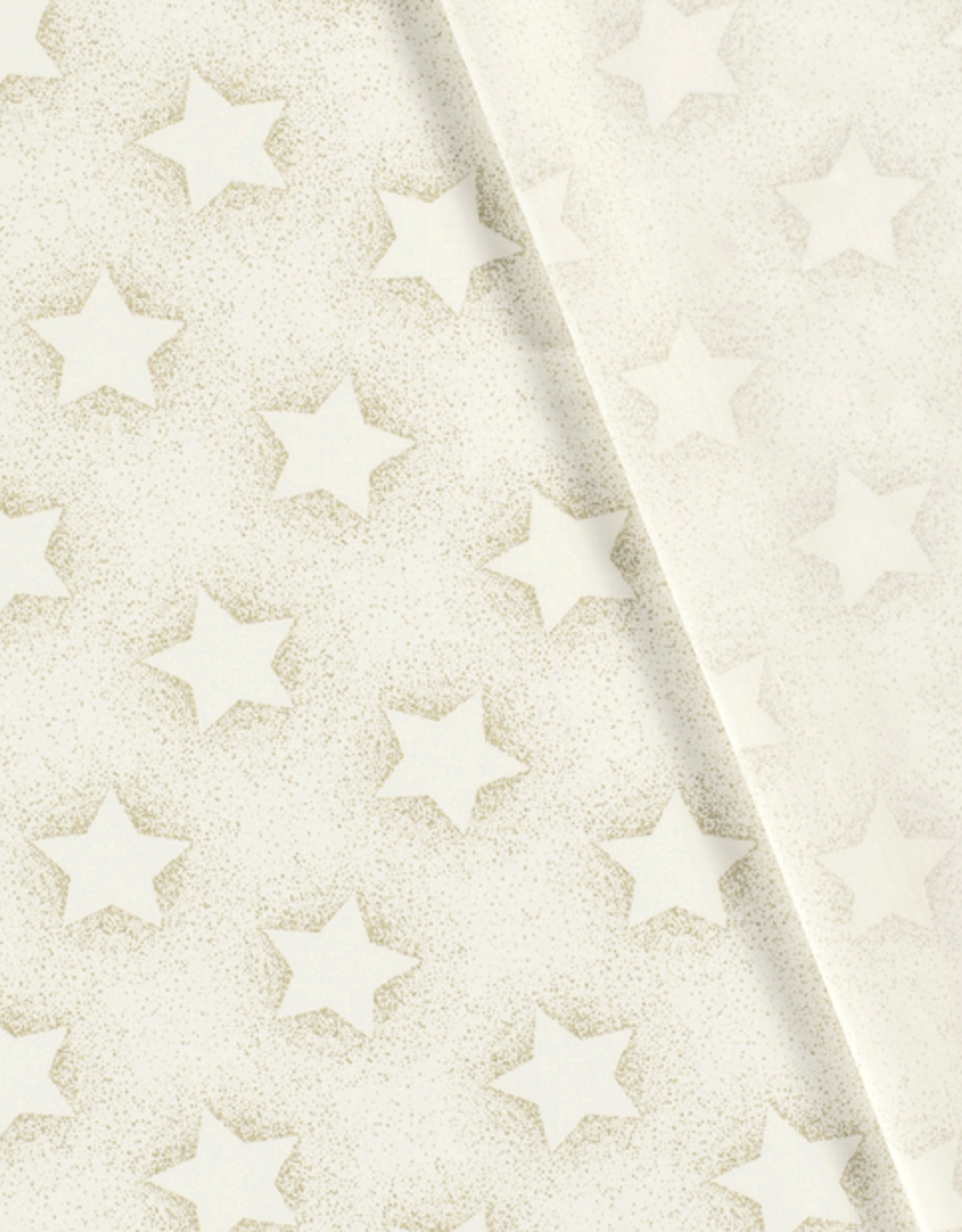 Katoen Popline Foil  gouden ster offwhite