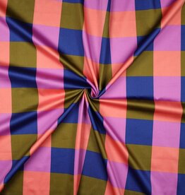 Katoen Satijn Large Gingham kobalt
