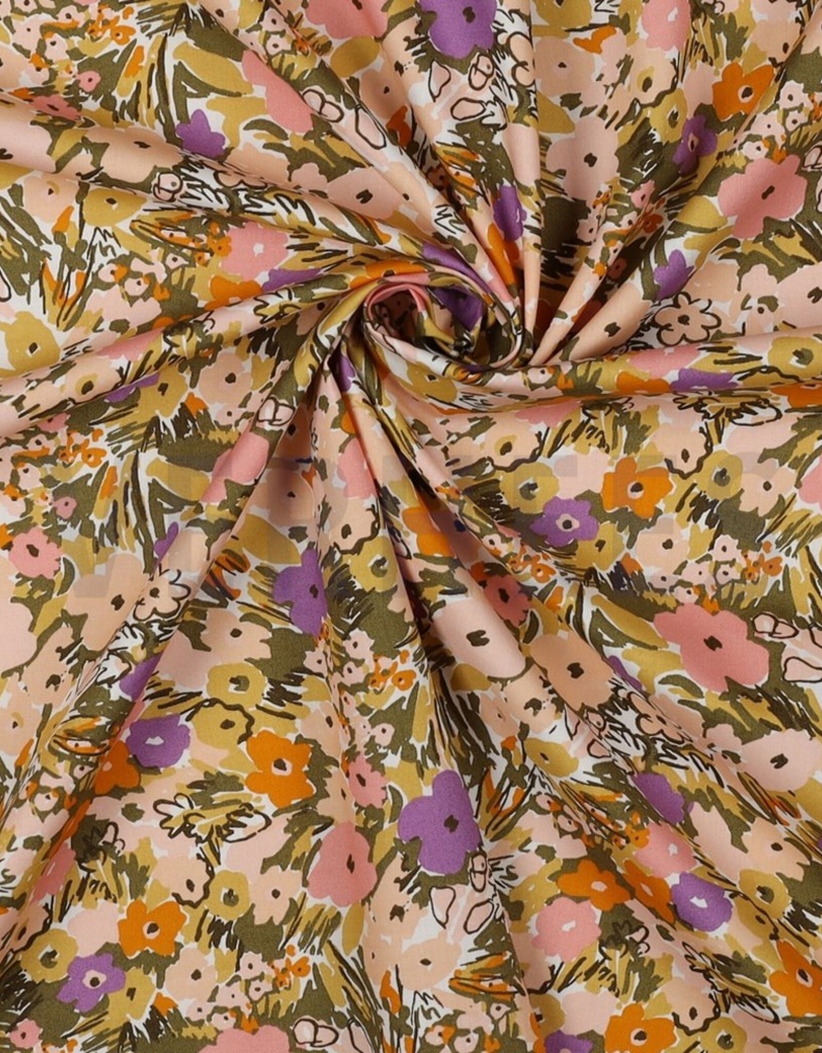 Poplin katoen floral fest  white/lillac