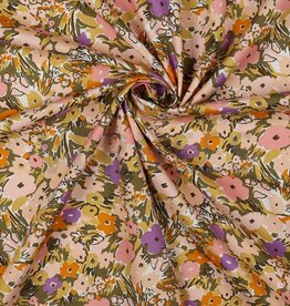 Poplin katoen floral fest  white/lillac