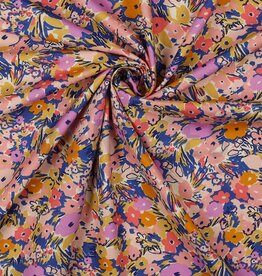 Poplin katoen floral fest  ecru/lillac