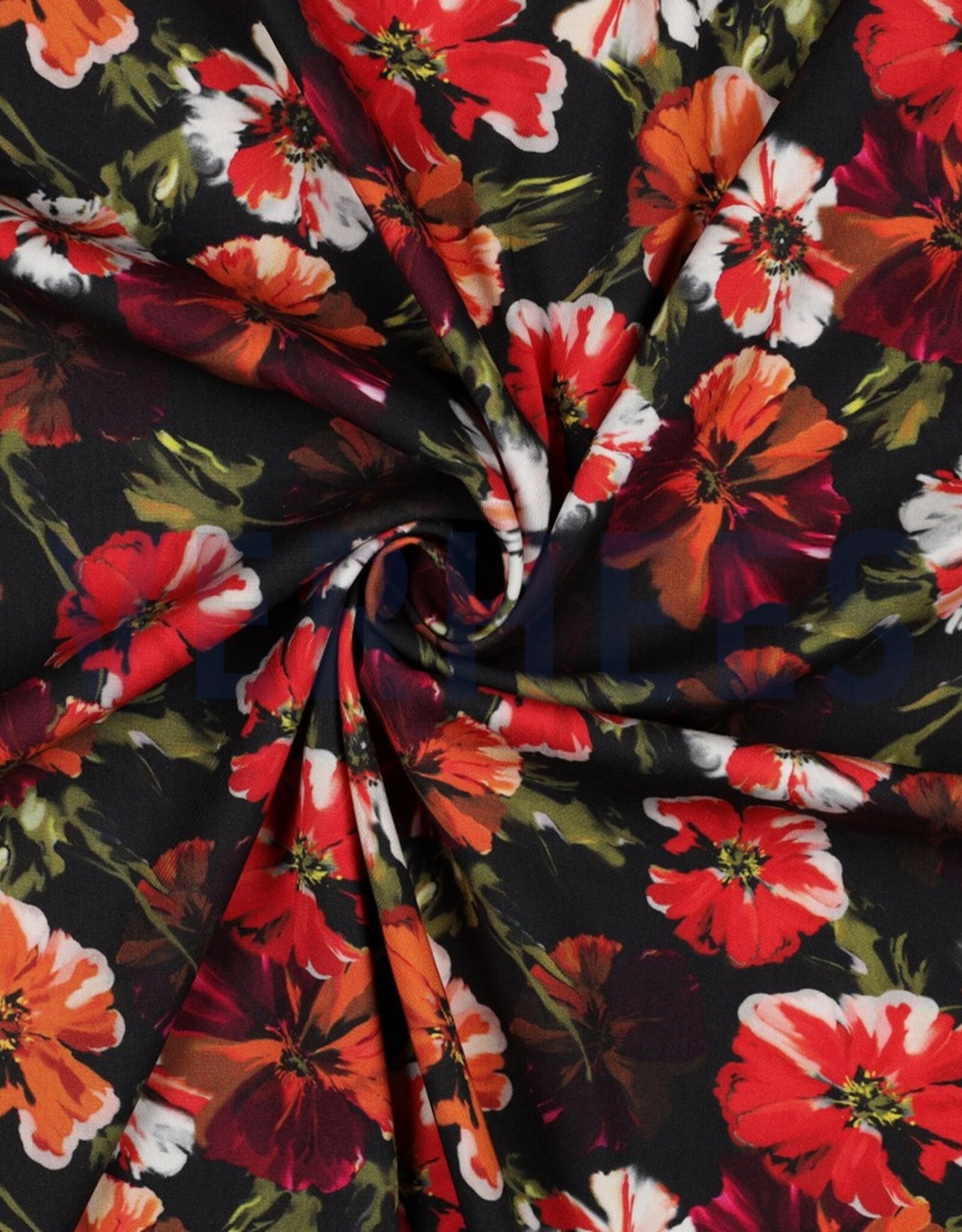 Rosella stretch grote bloem zwart