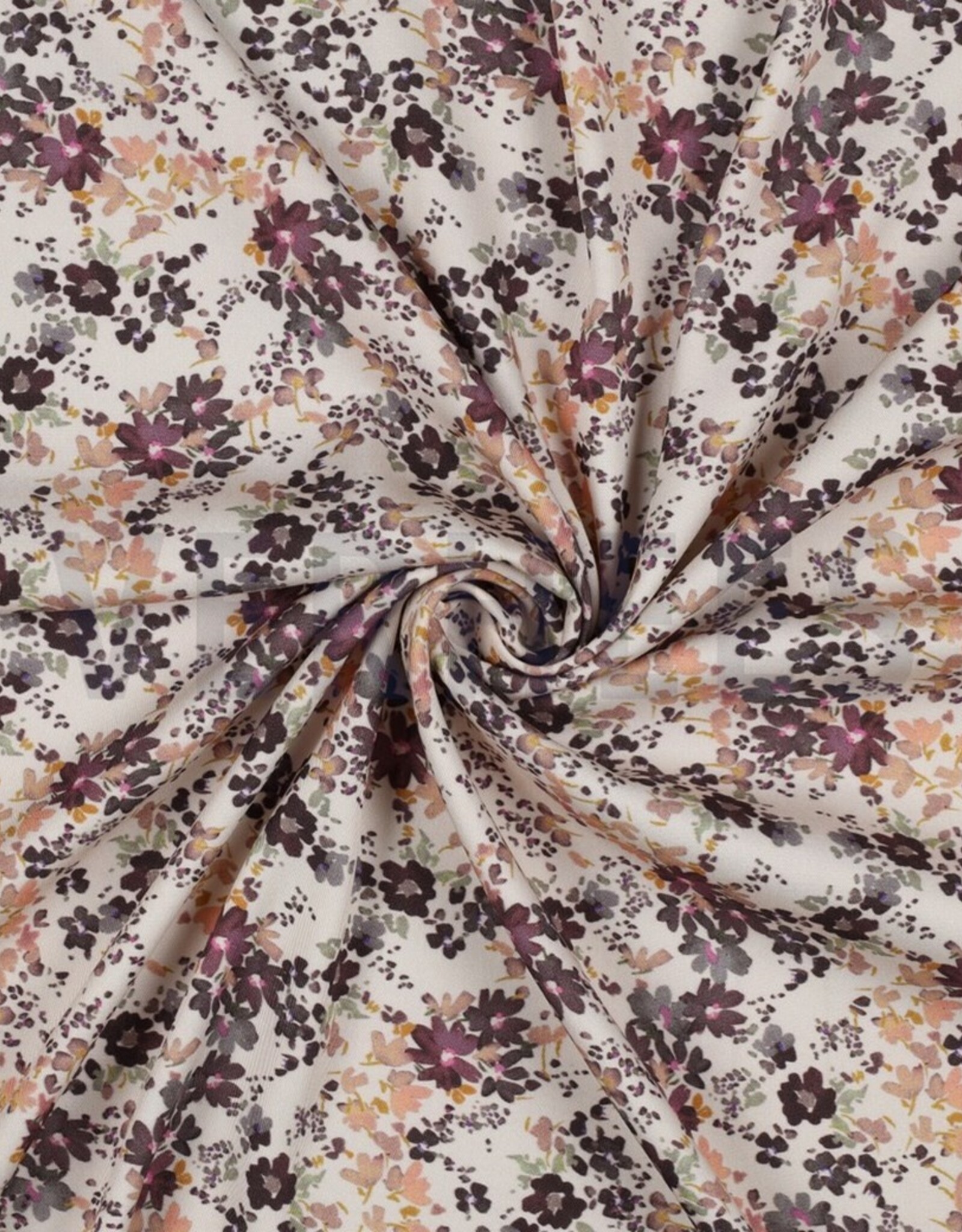 Rosella stretch kleine bloem paarstinten op ecru