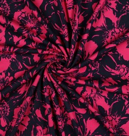 Stoffenschuur selectie Rosella stretch Big flower fuchsia and navy