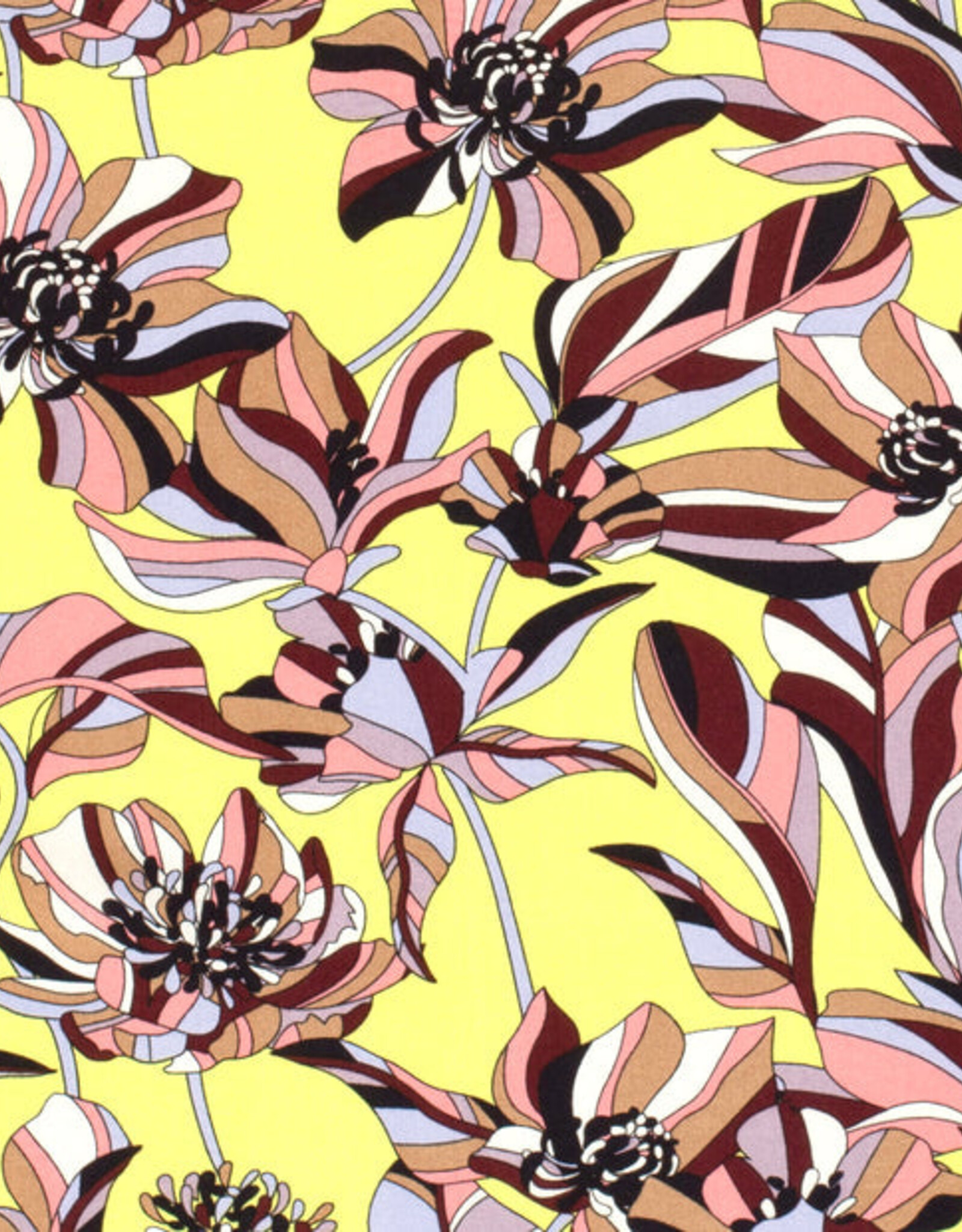 Viscose Poplin bedrukt Bloemen Geel