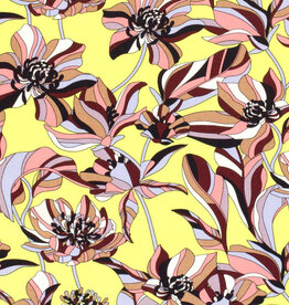 Viscose Poplin bedrukt Bloemen Geel