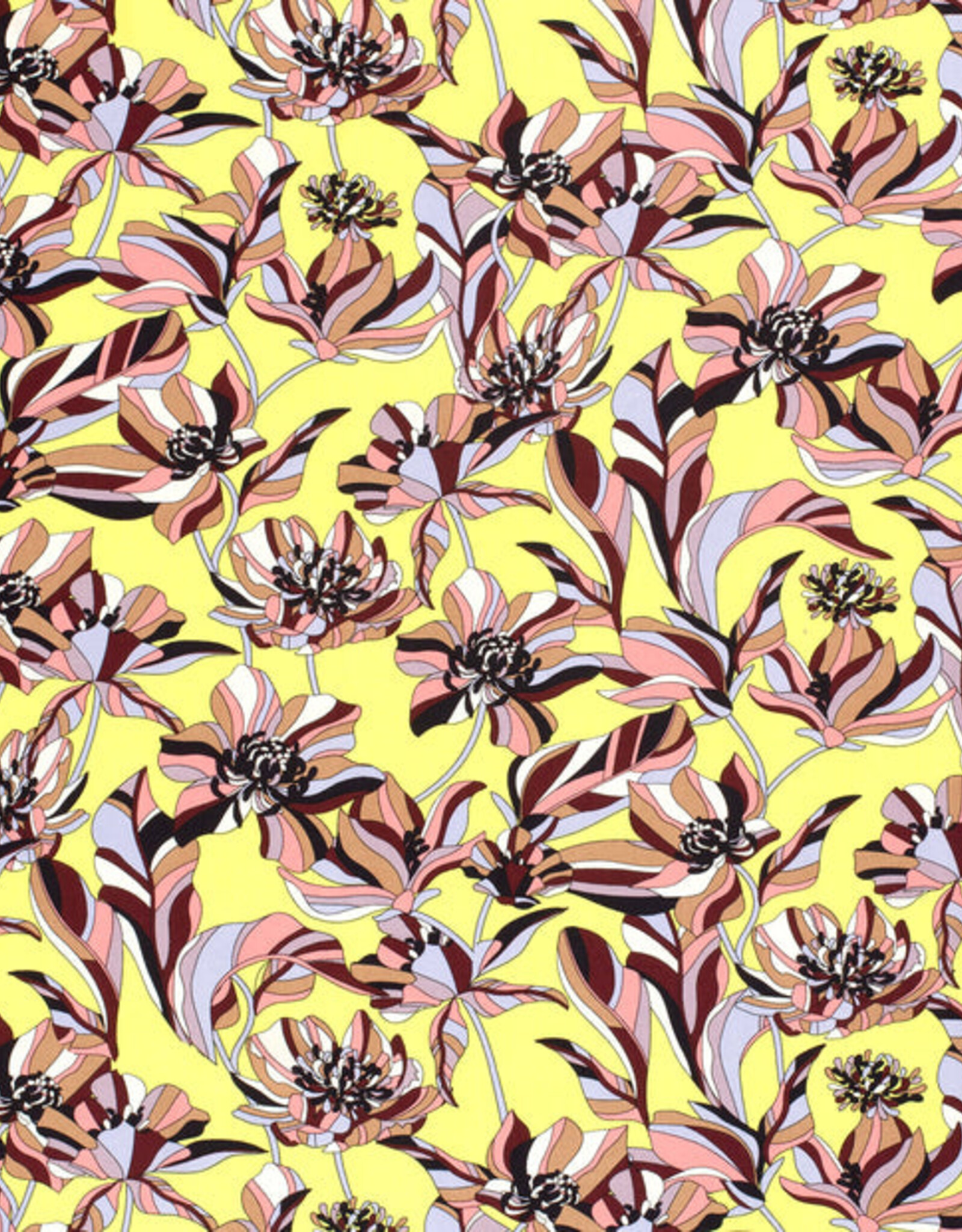 Viscose Poplin bedrukt Bloemen Geel