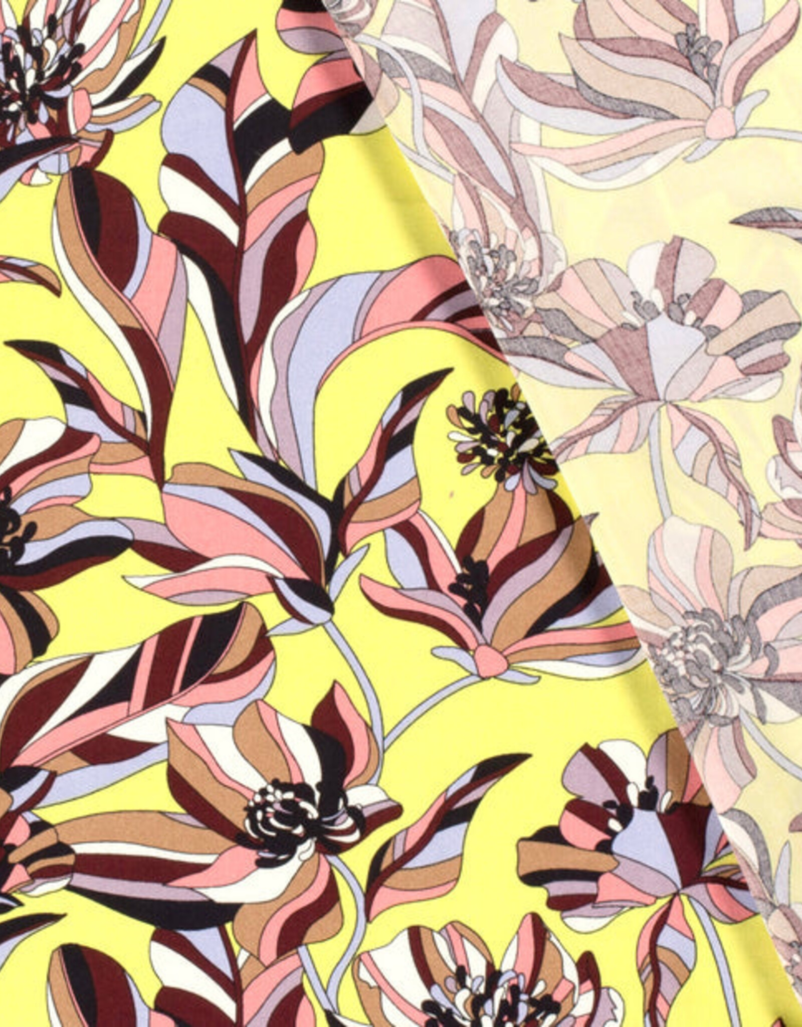 Viscose Poplin bedrukt Bloemen Geel
