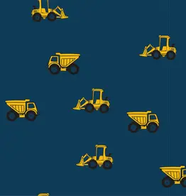 COUUPON 70X150CM Katoen Jersey bedrukt Tractoren Marine