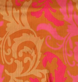 A La Ville Haute Couture Coupon 90X150 Satijn crepe  bedrukt abstract oranje, fuchsia- Burda