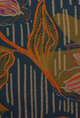 Marylène Madou Katoen Vertical Stripe / Flower - Blauw/Oranje