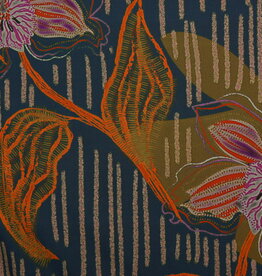 Marylène Madou Katoen Vertical Stripe / Flower - Blauw/Oranje