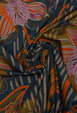 Marylène Madou Katoen Vertical Stripe / Flower - Blauw/Oranje