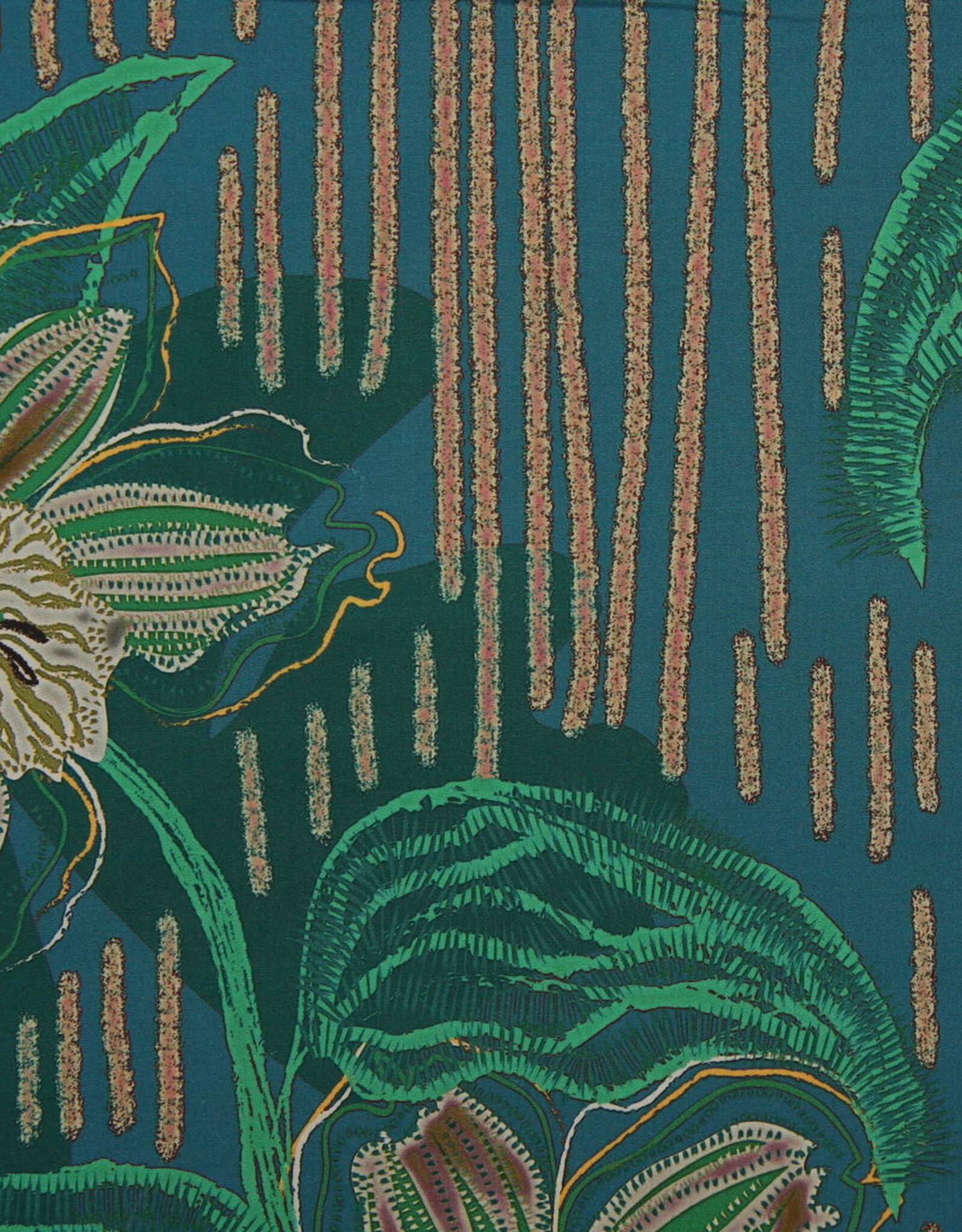 Marylène Madou Katoen Vertical Stripe / Flower - turquoise/groen