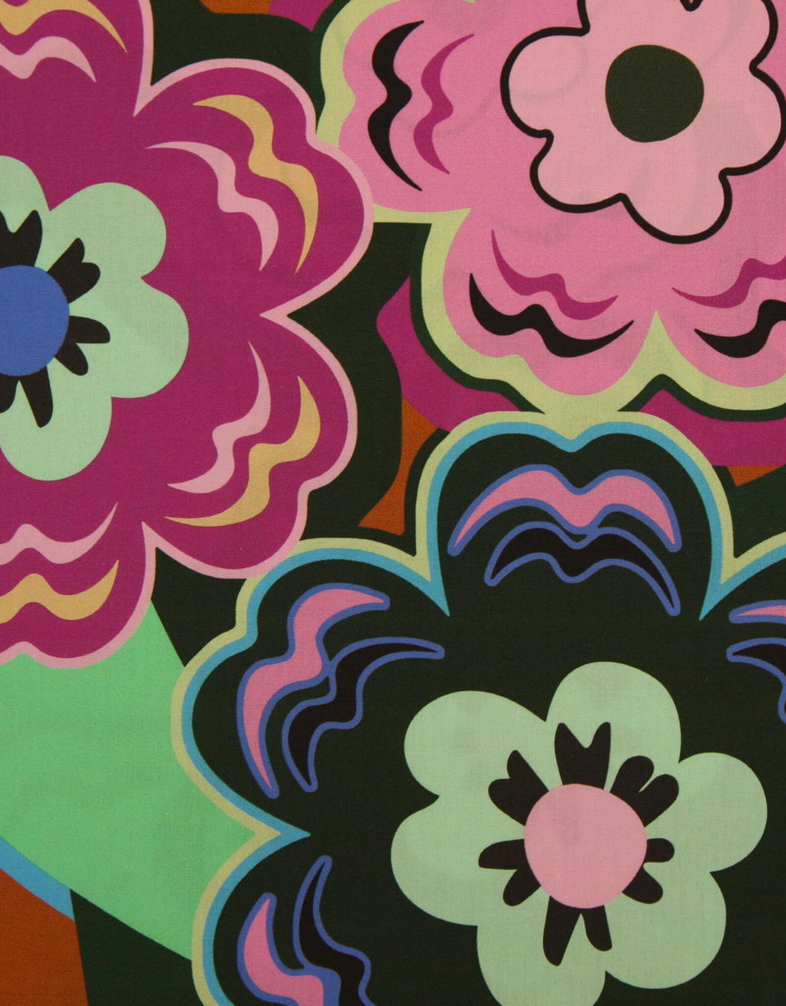 Katoen Vintage Flower - Groen