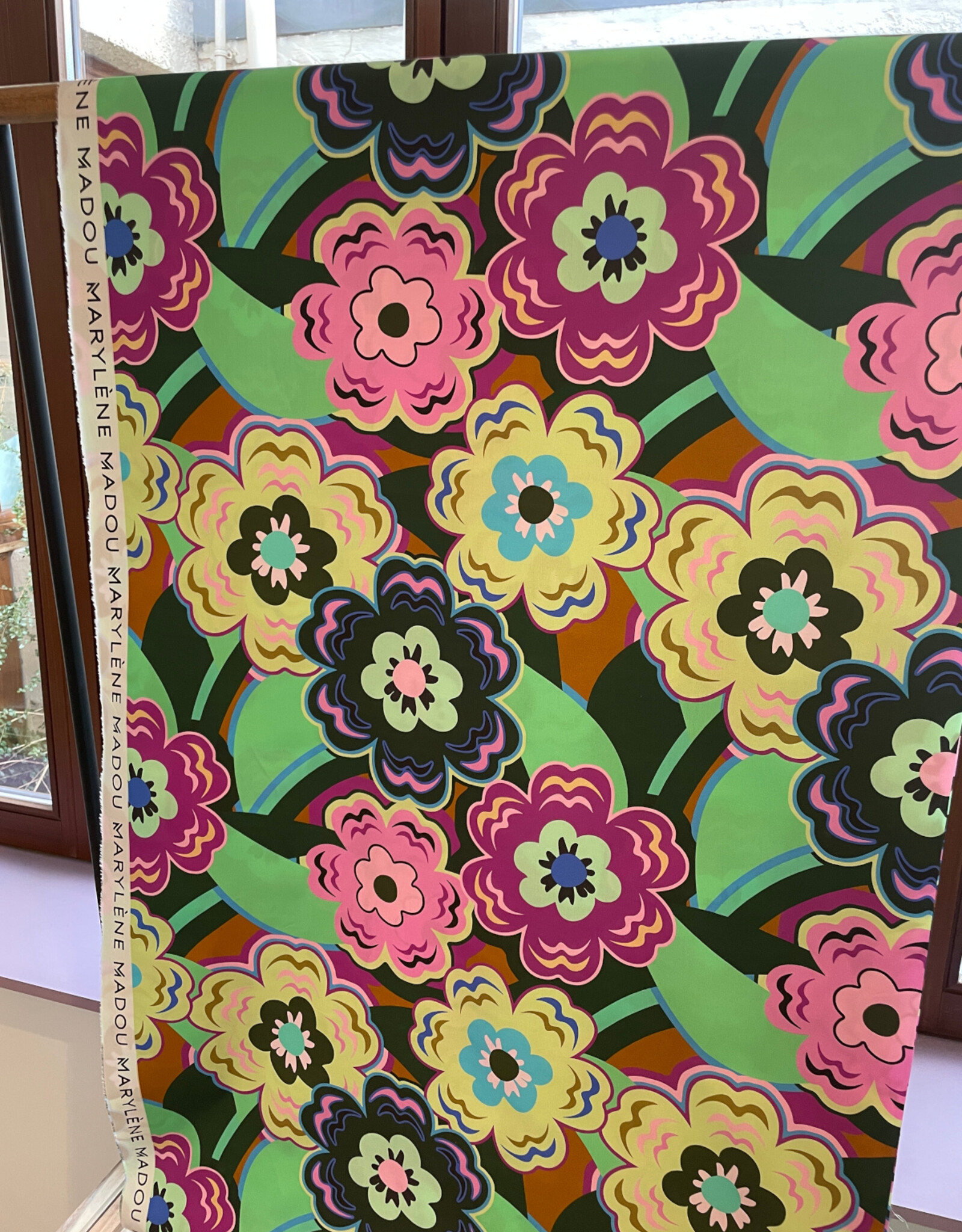 Katoen Vintage Flower - Groen