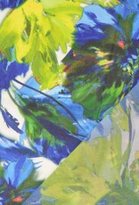 Stoffenschuur selectie Chiffon digital print bladeren blauw groen