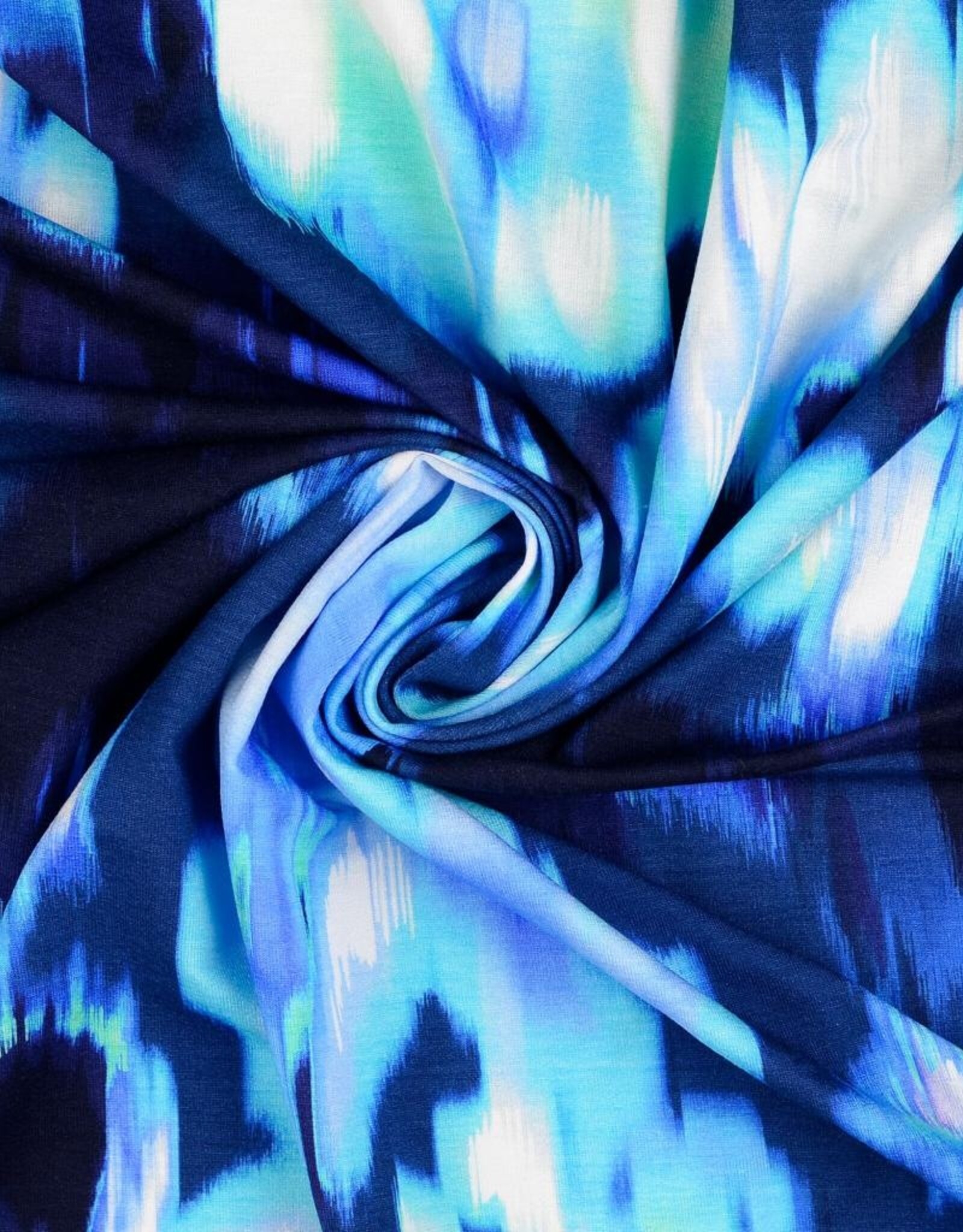 Viscose jersey digital print abstracte vegen blauwtinten
