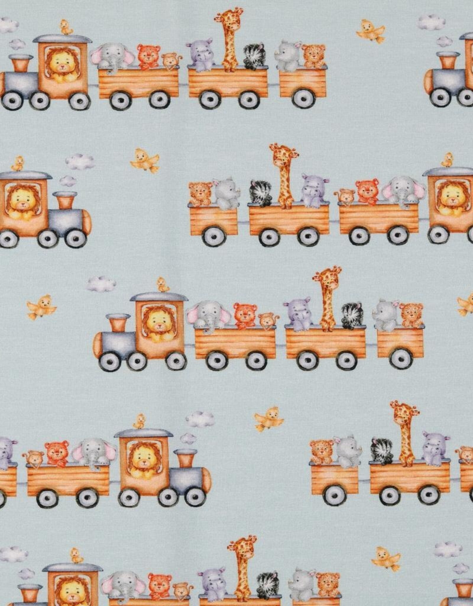 Jersey digitale print dierentrein lichtblauw