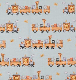 Jersey digitale print dierentrein lichtblauw
