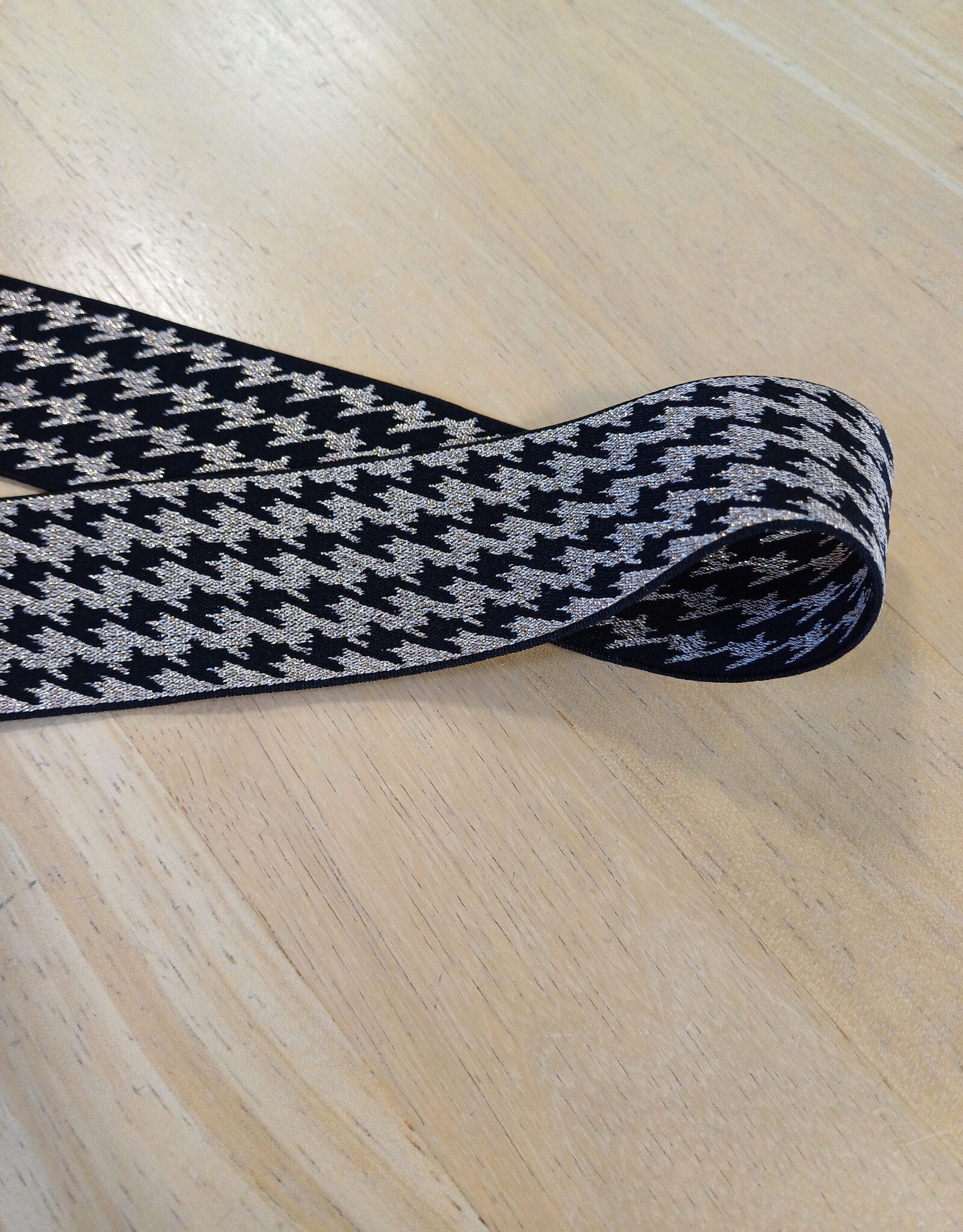 Sierelastiek zwart pied de poule goud 40 mm