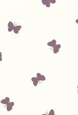 Stoffenschuur selectie Mousseline geverfd en geprint paarse vlinders wit