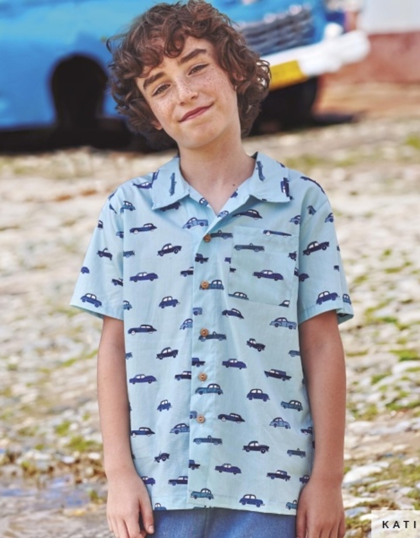 Katoen popeline Havana cars  licht blauw