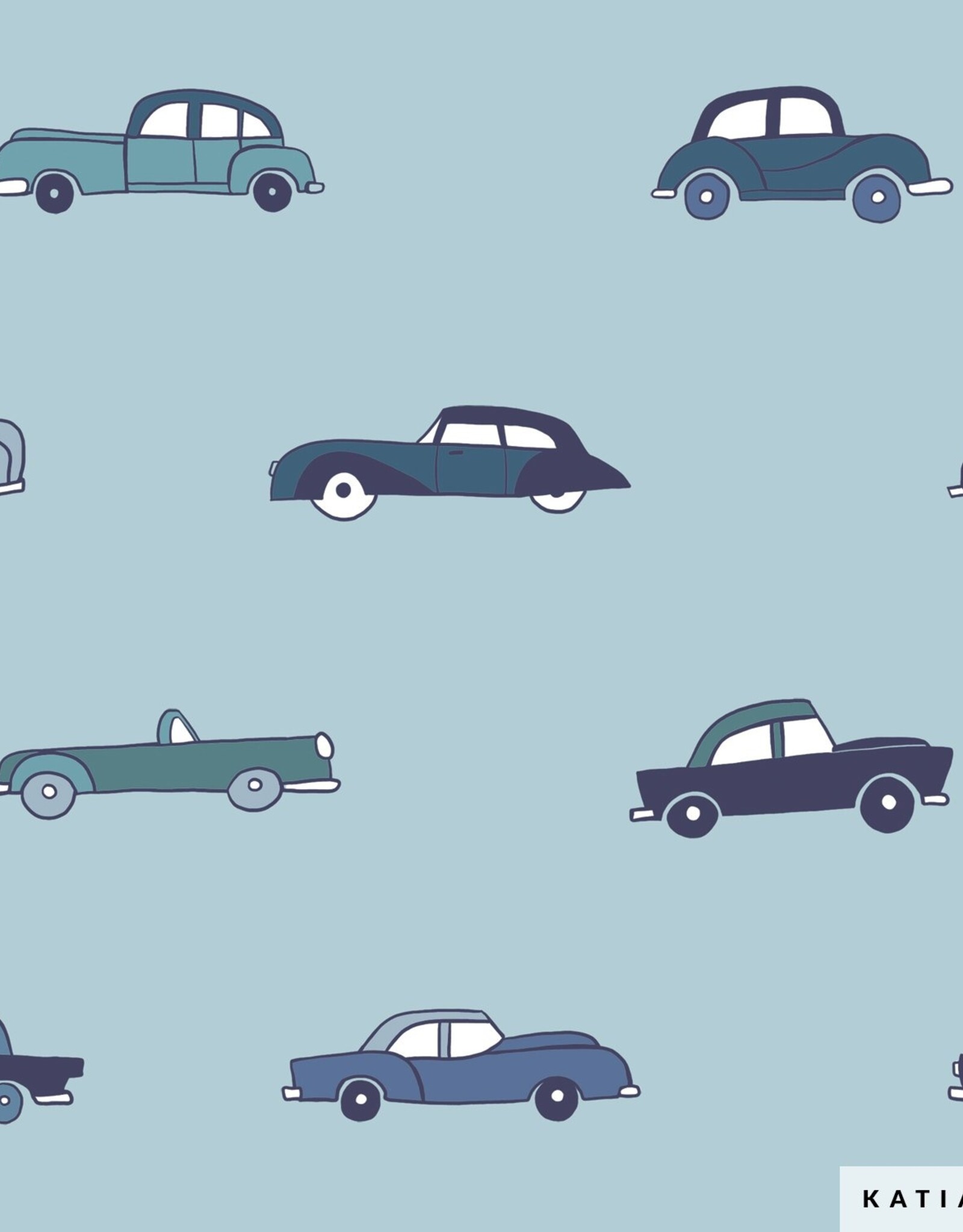 Katia Fabrics Katoen popeline Havana cars  licht blauw