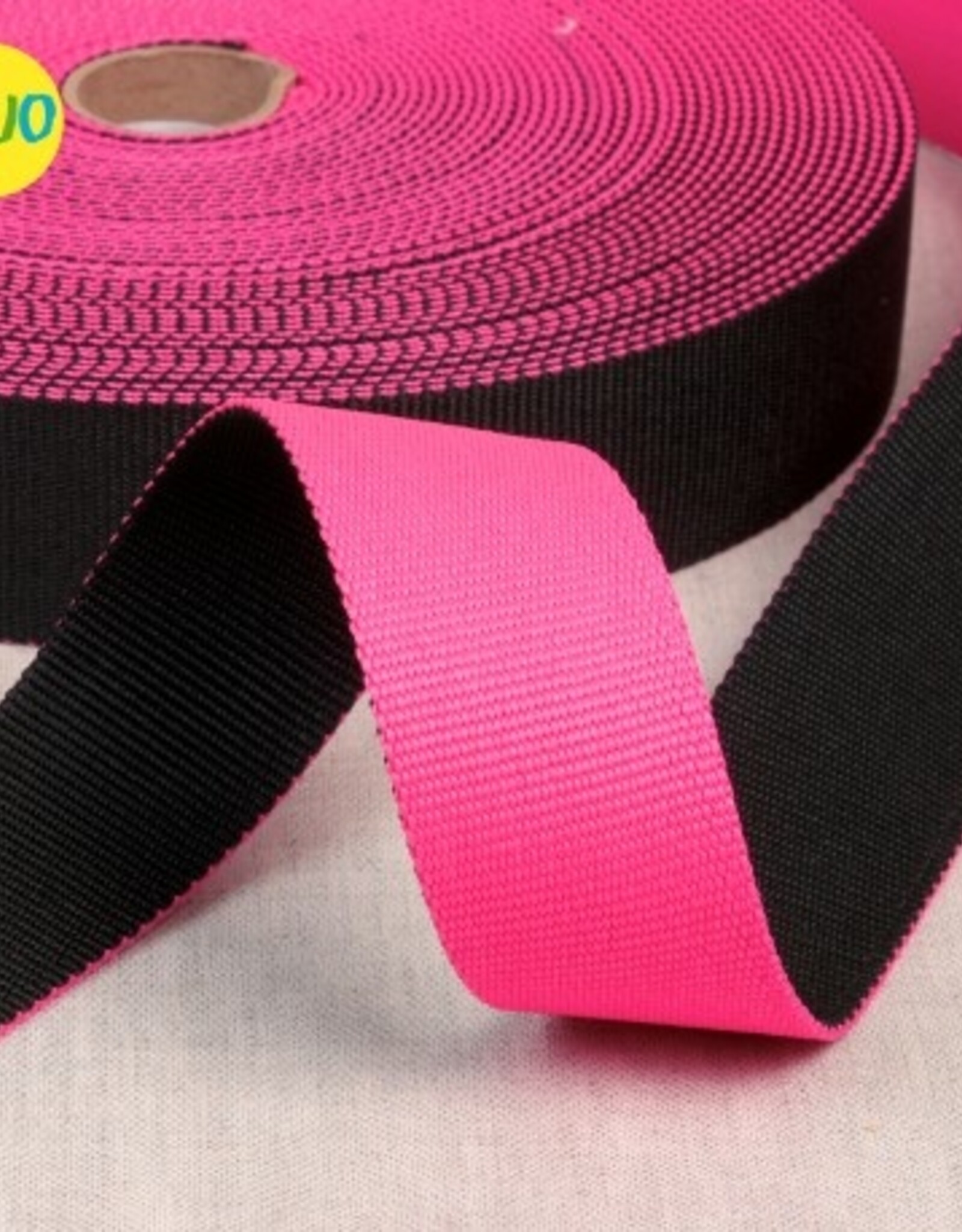 Tassenband 40 mm omkeerbaar zwart- neon roze