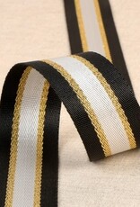 Stoffenschuur selectie Tassenband 40 mm zwart - wit -lurex goud