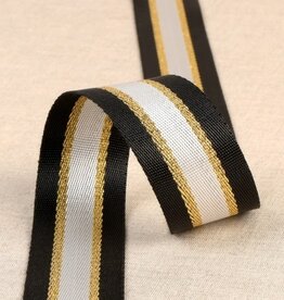 Tassenband 40 mm zwart - wit -lurex goud