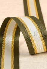 Tassenband 40 mm kaki - wit -lurex goud