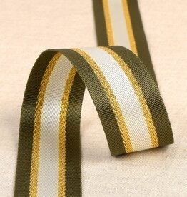 Tassenband 40 mm kaki - wit -lurex goud