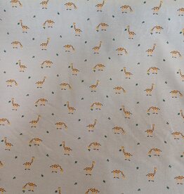 Katoen jersey giraffen eten blaadjes  beige