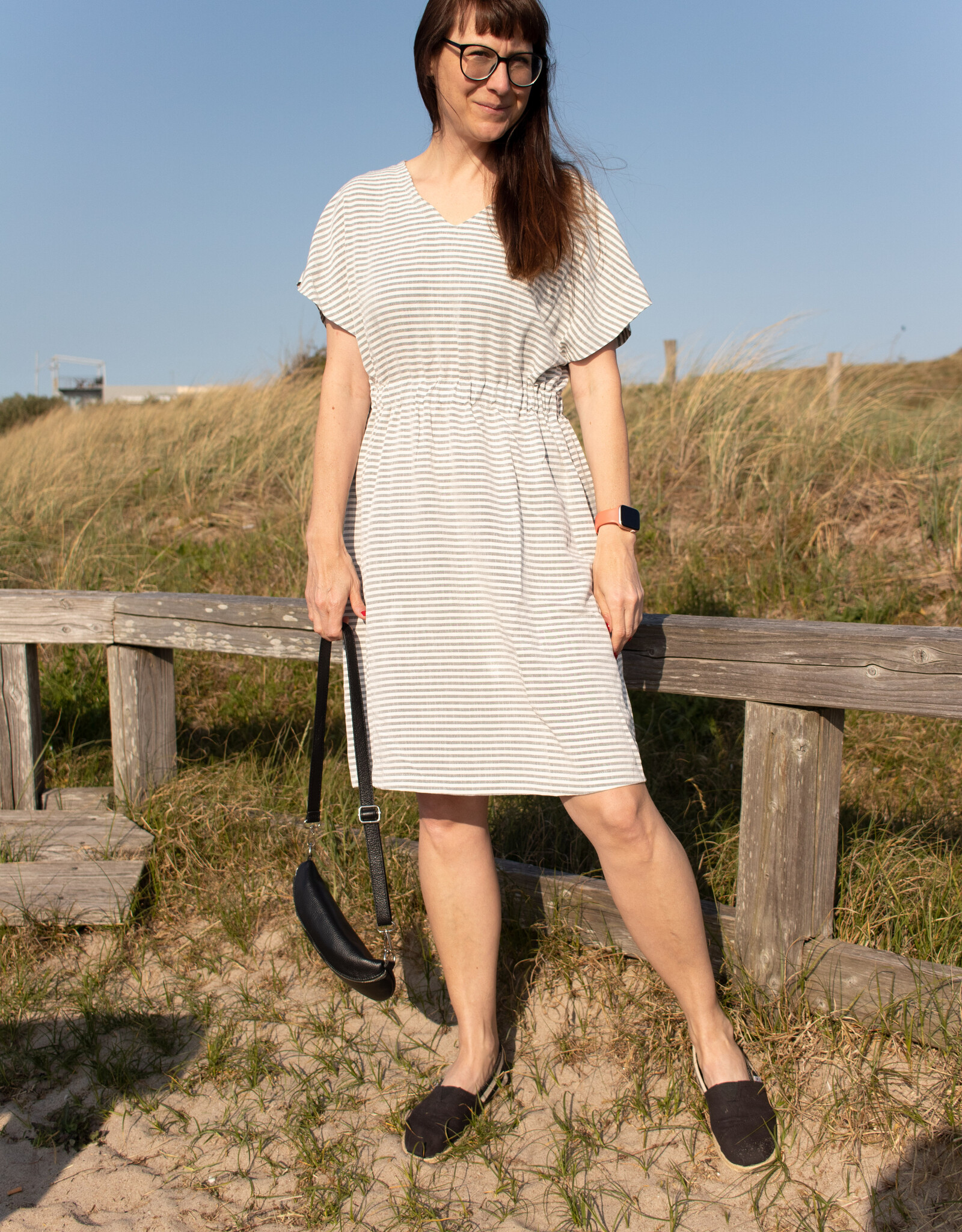 Viscose linnen grijs / wit strepen