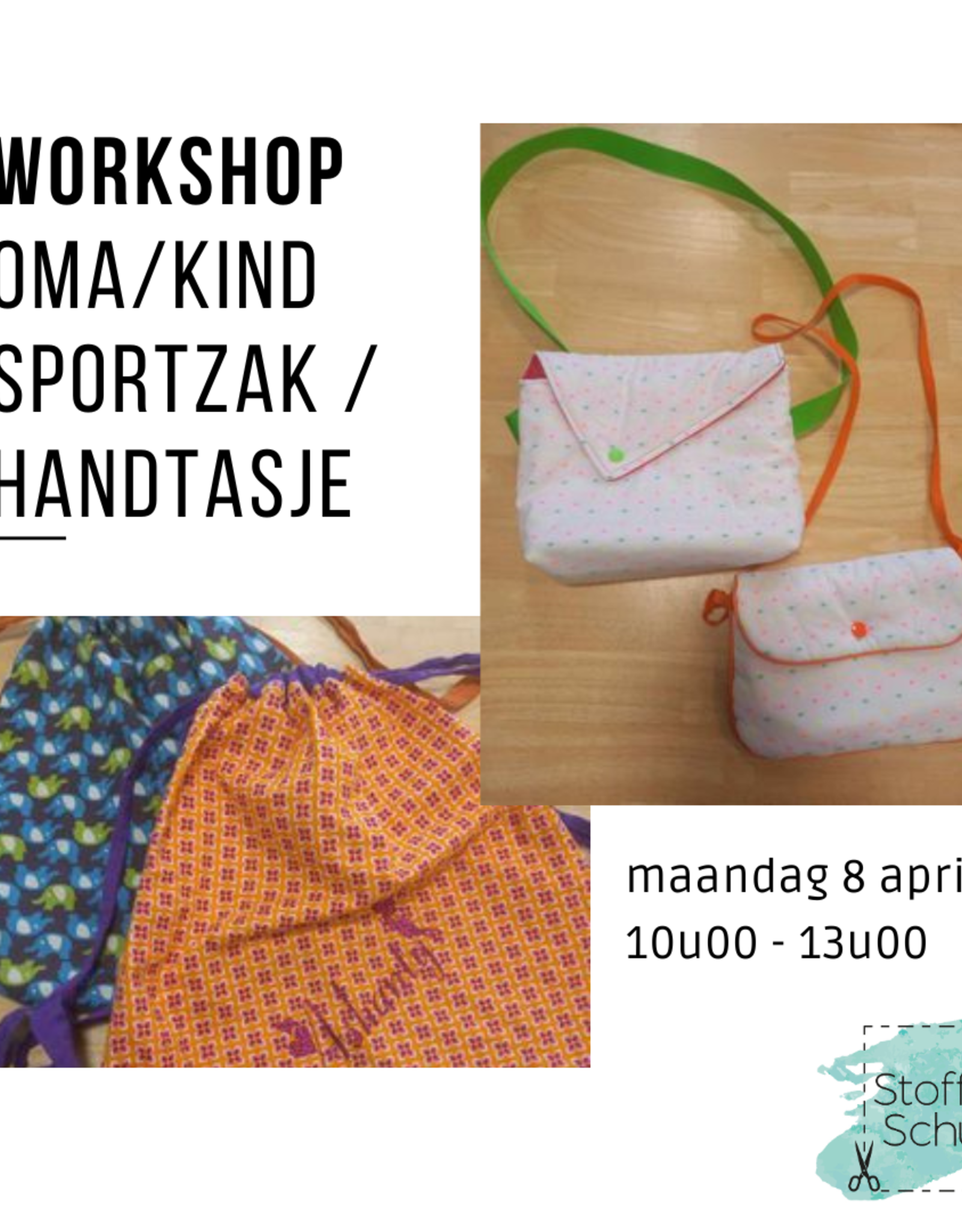 Oma/kind workshop : sportzakje of handtasje naaien 8 april 10u-13u