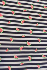 Stoffenschuur selectie Katoen Jersey Neon watermeloen navy strepen