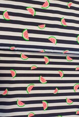 Stoffenschuur selectie Katoen Jersey Neon watermeloen navy strepen