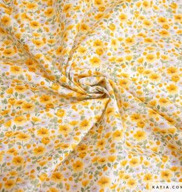 Katia Fabrics Katoen poplin gele bloemetjes