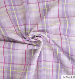 Katia Fabrics Katoen fluor madras neon groen en lilac