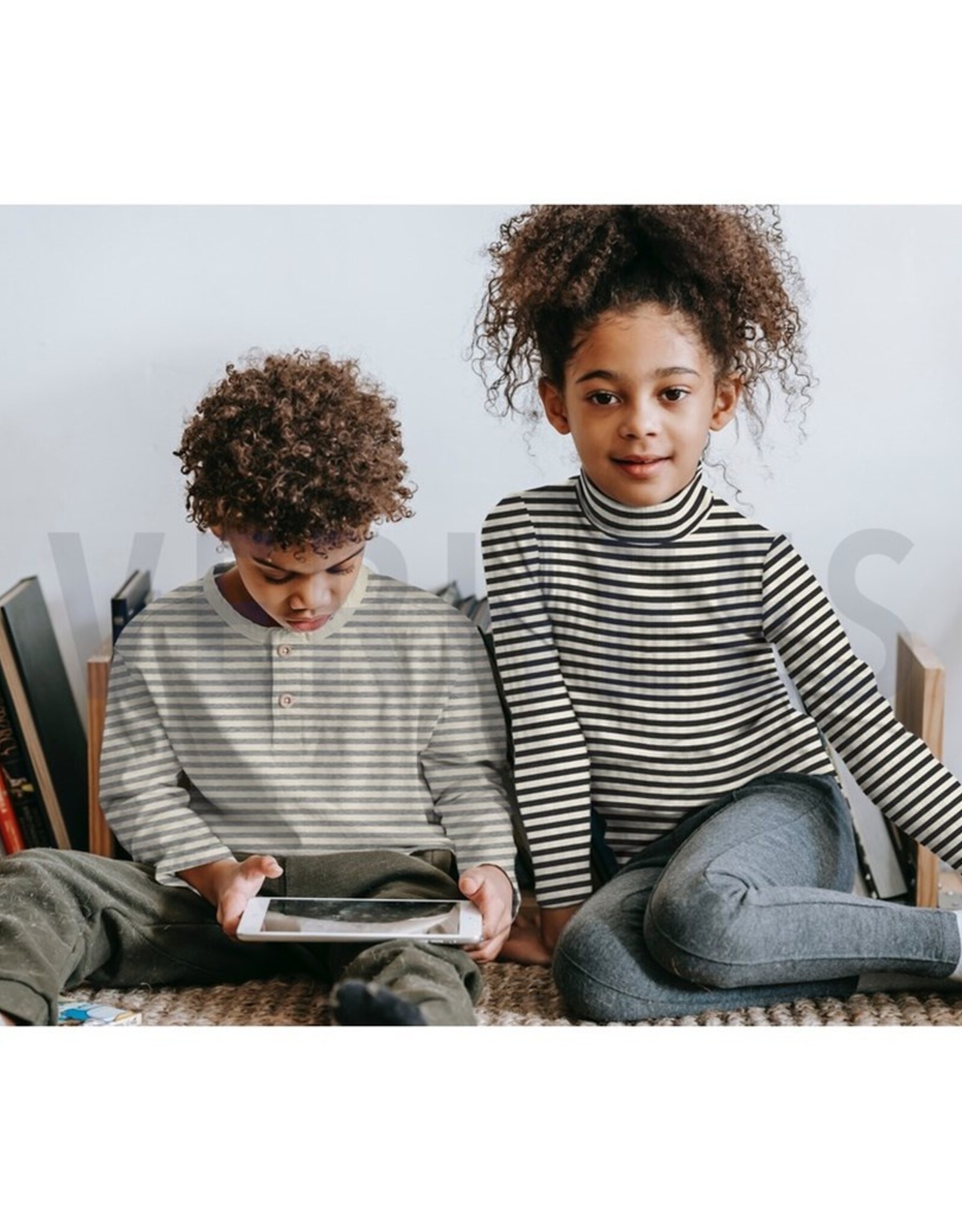 Jersey strepen lichtgrijs melange/ ecru