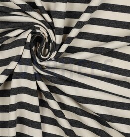 Jersey strepen antraciet melange/ ecru