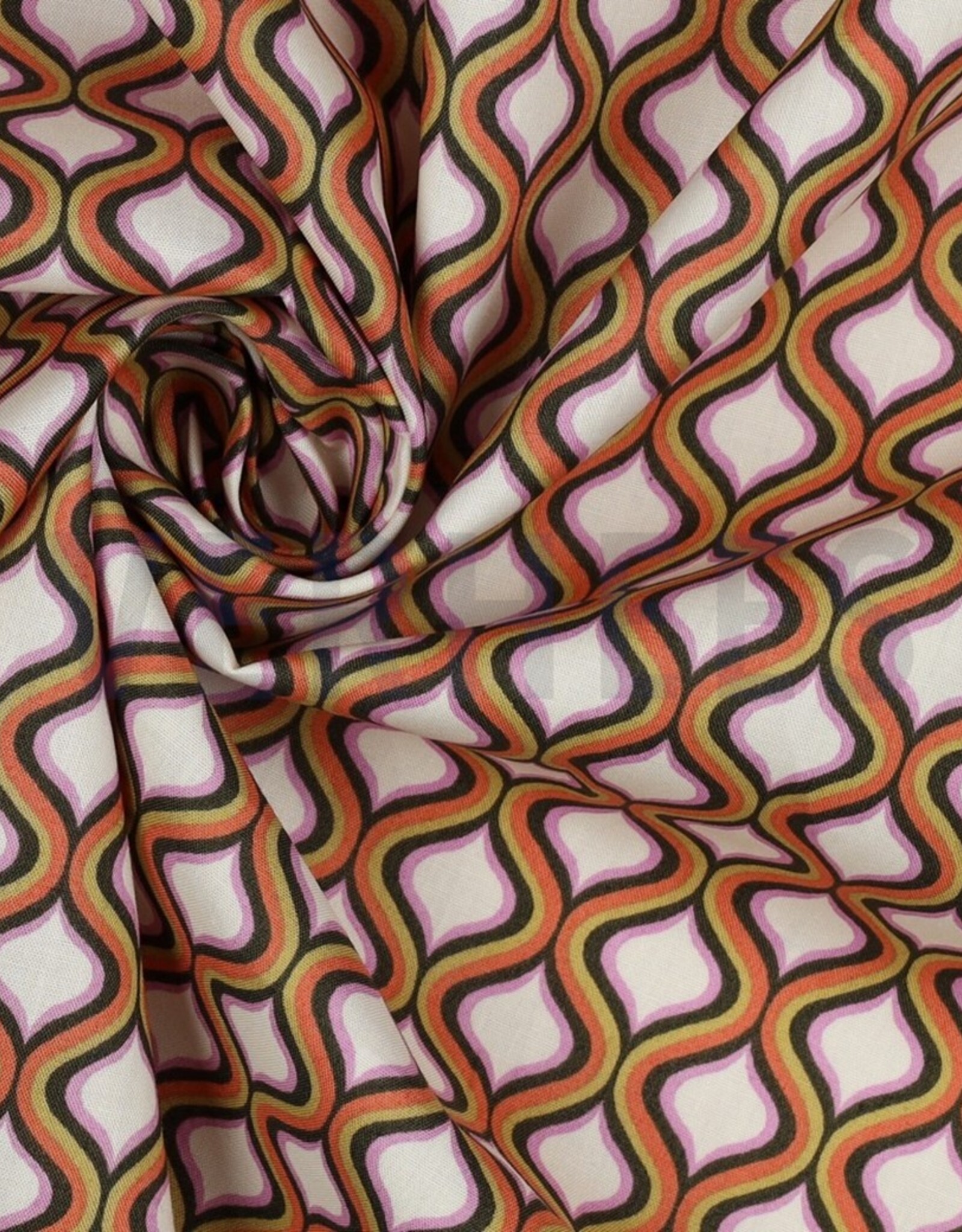 Katoen poplin geometrisch ecru/ army green