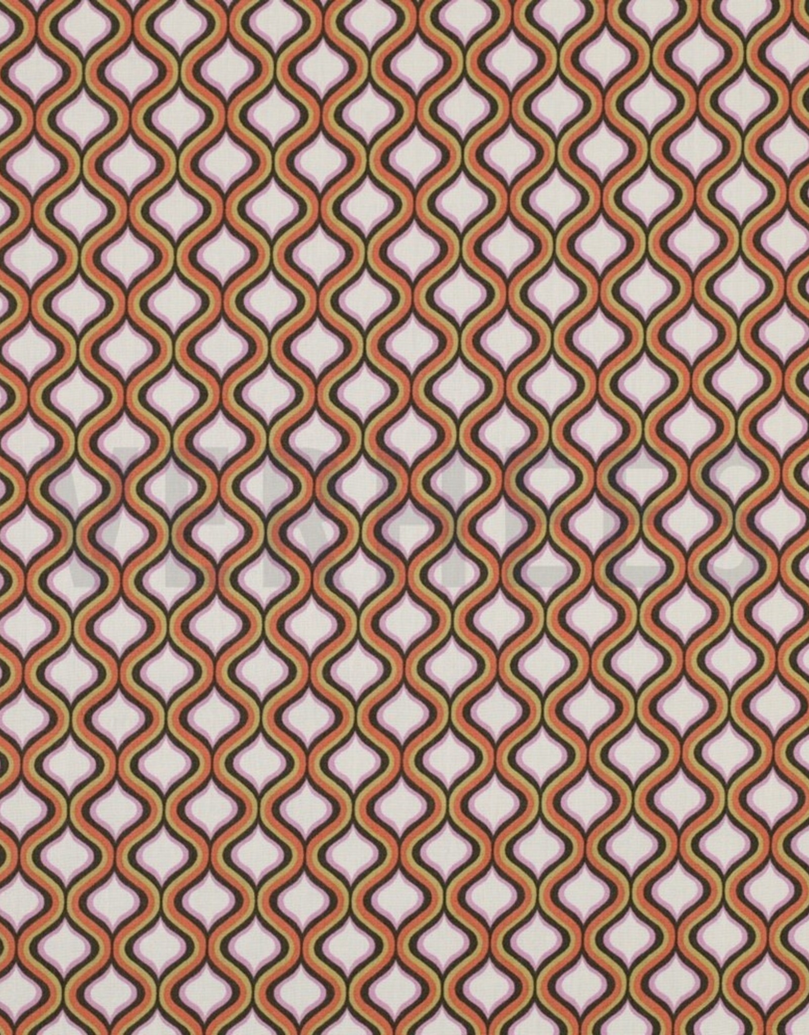 Katoen poplin geometrisch ecru/ army green