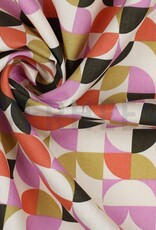 Katoen poplin geometrische vormen ecru/ army green Katoen poplin geometrische vormen ecru/ army green