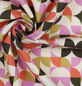Katoen poplin geometrische vormen ecru/ army green