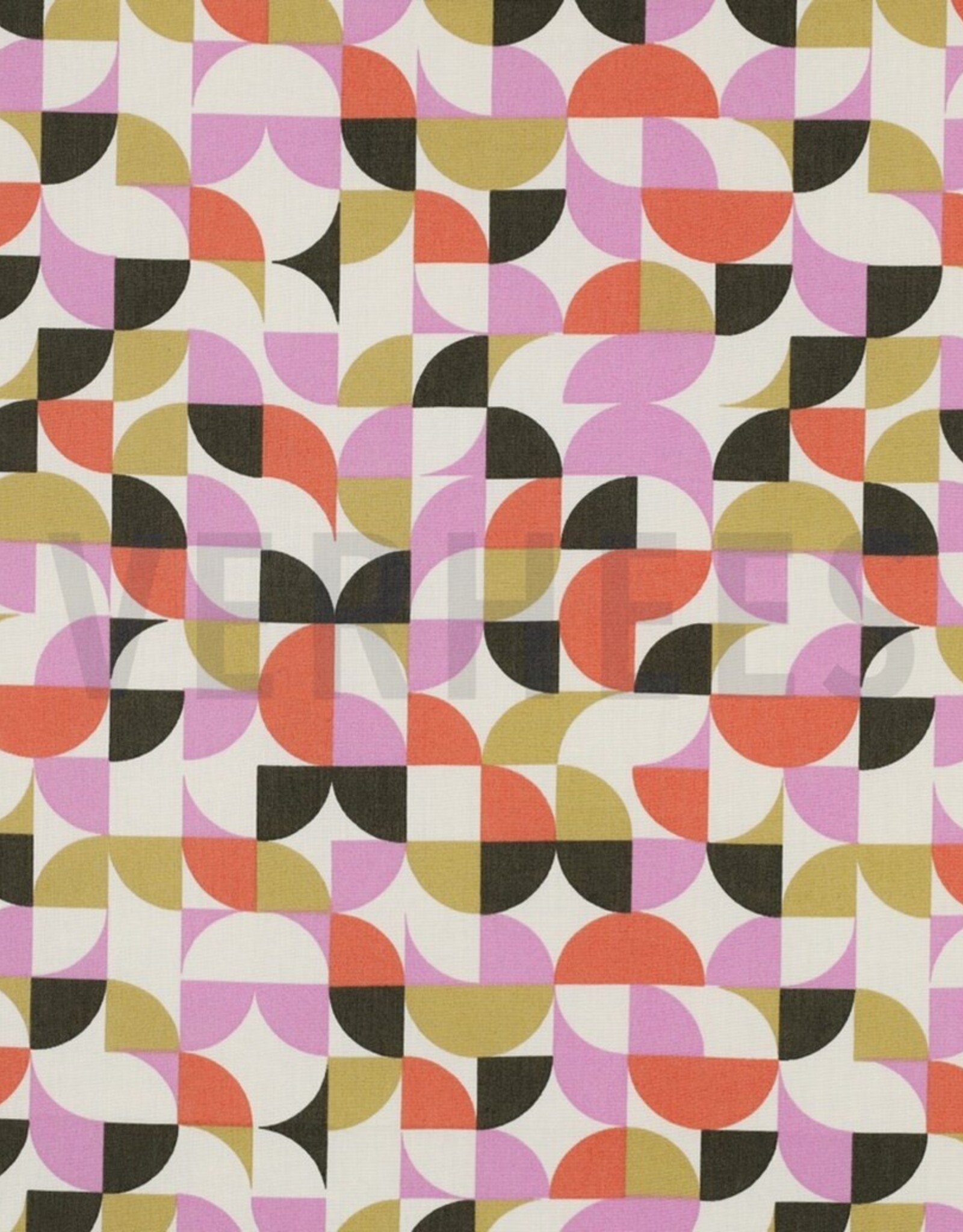 Katoen poplin geometrische vormen ecru/ army green