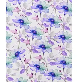 Stoffenschuur selectie Linnen viscose bloemen soft lila